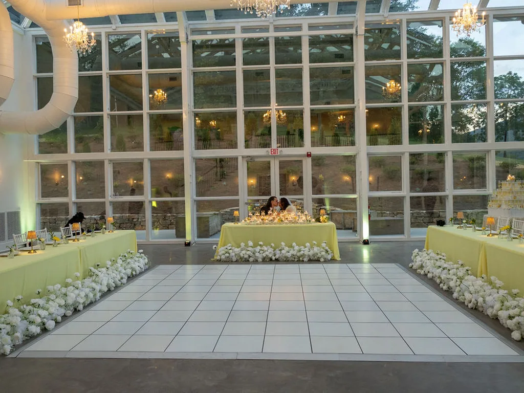 The conservatory inside, chandeliers over the floor