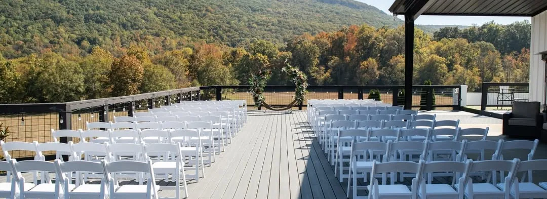 The deck set for a ceremony, the mountain in autumn