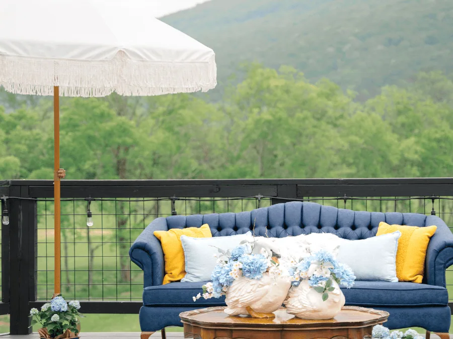 A lounge at the rail, the mountain beyond