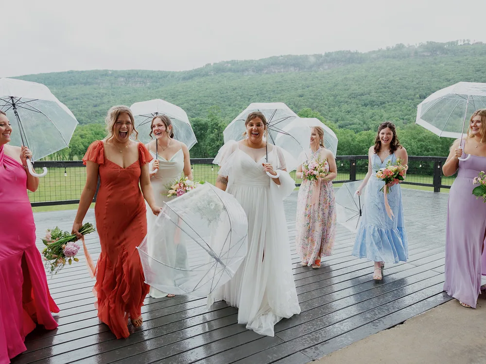 The party, umbrellas up