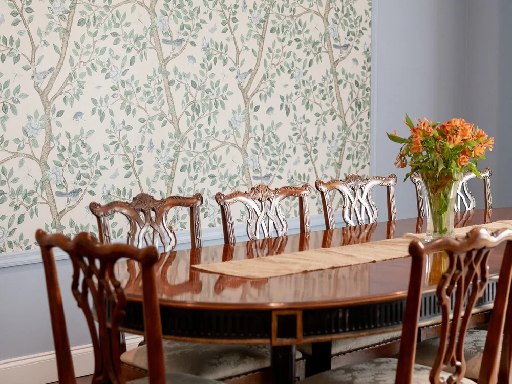 The dining room, laid for the whole party