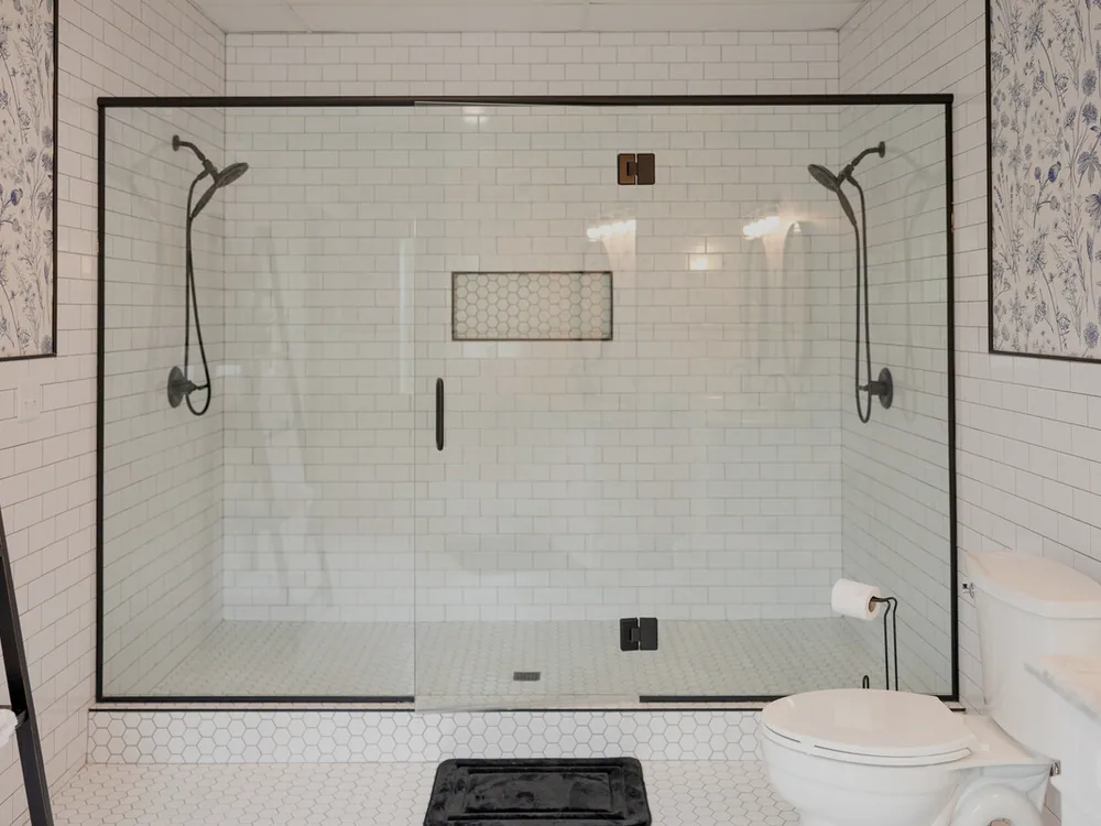A double walk-in shower