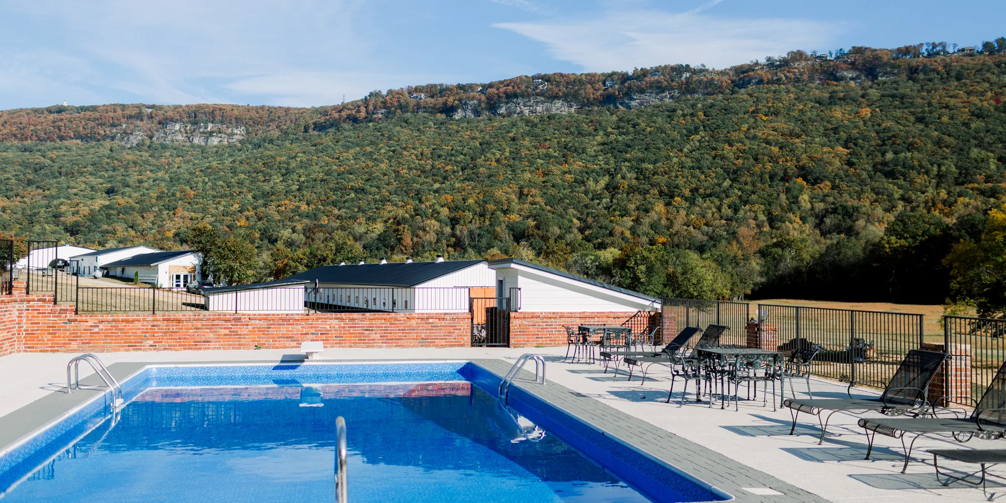 The pool, with the mountain behind it