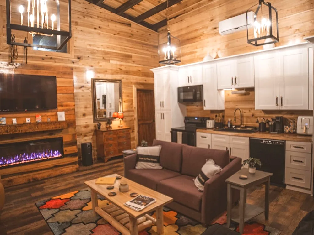 Inside: the living room under timber