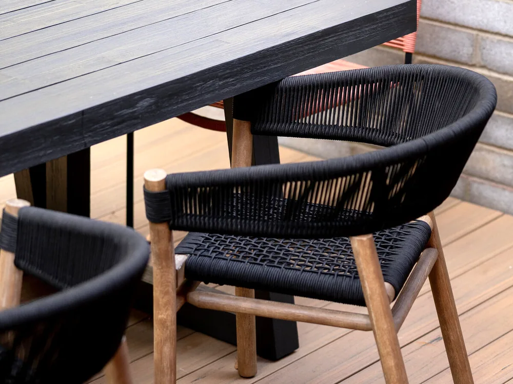 The table on the deck, laid for a few