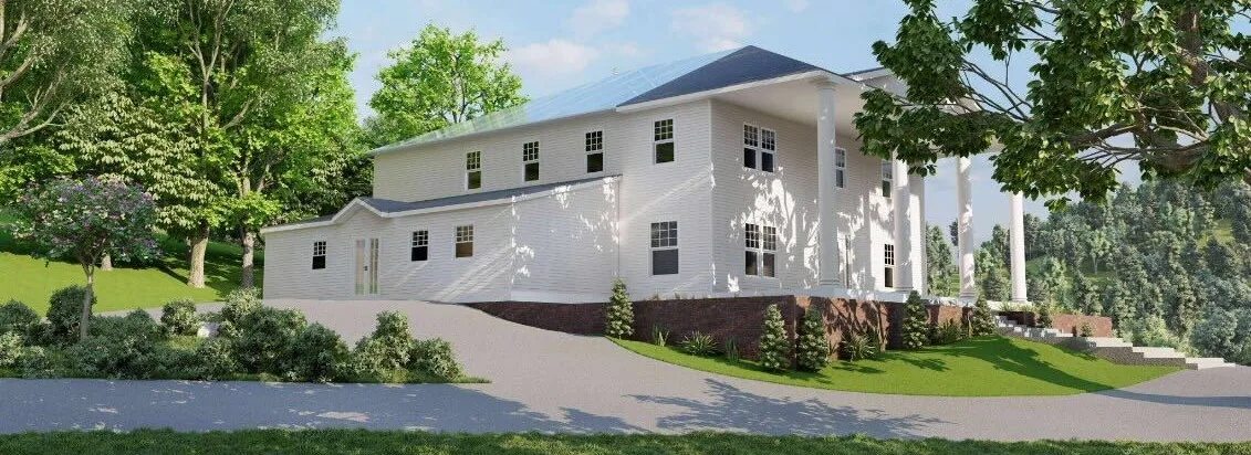 The house from the drive, with the conservatory behind it, as drawn